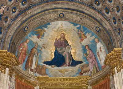 Apse ، Catino Apse ، Boccaccio Boccaccino ، Pantocrator بين القديسين Marcellino ، Imerio ، Omobono ، Peter Exorcist بواسطة بوكاتشيو بوكاتشينو