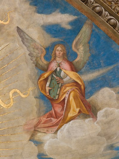 Apse ، Catino Apse ، Boccaccio Boccaccino ، Pantocrator بين القديسين Marcellino ، Imerio ، Omobono ، Peter Exorcist ، Detail Angel right بواسطة بوكاتشيو بوكاتشينو