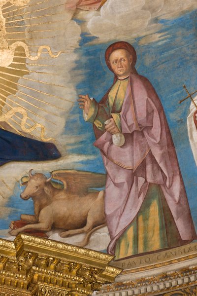 Apse ، Catino Apse ، Boccaccio Boccaccino ، Pantocrator بين القديسين Marcellino ، Imerio ، Omobono ، Peter Exorcist ، Detail St. Omobono بواسطة بوكاتشيو بوكاتشينو