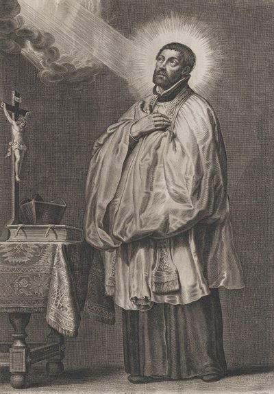 القديس فرنسيس كزافييه بنور إلهي منبثق نحوه من أعلى اليسار ، ... ، كاليفورنيا. 1623-33. بواسطة Boetius Adams Bolswert