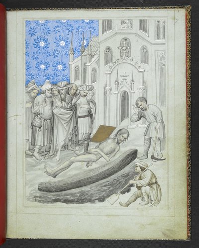 أضف 24189 ، ص .7 و ، اكتشاف قبر هيرميس Trismegistus ، من "الكتاب المصور لرحلات السير جون ماندفيل" ، حوالي 1410 (ورق) بواسطة المدرسة البوهيمية