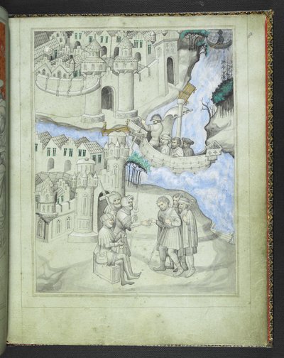 أضف 24189 ص 8 الحجاج الذين يقتربون من بوابات المدينة ، من "الكتاب المصور لرحلات السير جون ماندفيل" ، حوالي 1410 (ورق) بواسطة المدرسة البوهيمية