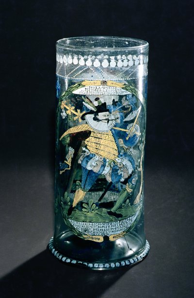 Humpen (كوب طويل) بزخرفة مطلية من صياد وامرأة ، c.1594 (زجاج) بواسطة المدرسة البوهيمية