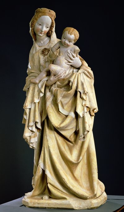 The Krumauer Madonna ، c.1400 (حجر متعدد الألوان) بواسطة المدرسة البوهيمية