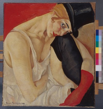 امرأة في قبعة علوية - لوحة بوريس ديمترييفيتش غريغورييف (1886-1939) ، زيت على قماش (71 × 62.5 سم) بواسطة بوريس دميتريفيتش جريجورييف