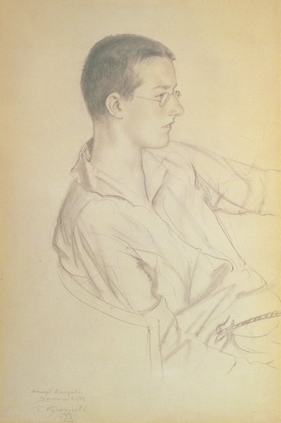 صورة دميتري دميتريفيتش شوستاكوفيتش (1906-75) ، 1923 (قلم رصاص على ورق) بواسطة بوريس ميخائيلوفيتش كوستودييف