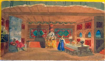 تصميم المسرح للأوبرا The Tsars Bride من تأليف نيكولاي ريمسكي كورساكوف ، 1920 بواسطة بوريس ميخائيلوفيتش كوستودييف