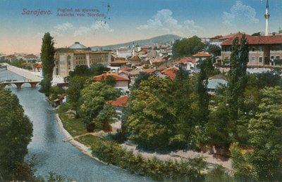 سراييفو - منظر شمال المدينة. أُرسلت البطاقة البريدية عام 1913. بواسطة مصور بوسني