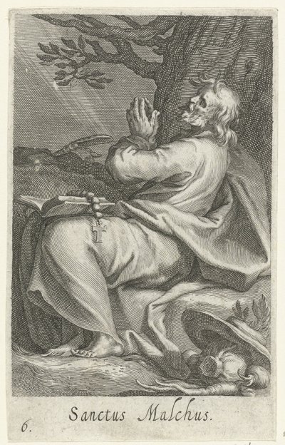 القديس ملخس من خالكييس كنسك Sanctus Malchus (العنوان على الكائن) الناسك (عنوان المسلسل) Sacra eremvs Ascetarvm (عنوان المسلسل) بواسطة إبراهيم بلويميرت
