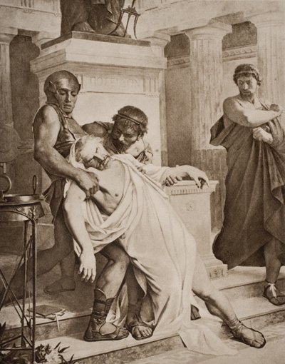 وفاة Demosthenes ، التوضيح من "مخطط التاريخ" بقلم HG Wells ، المجلد الأول ، نشر في 1920 بواسطة براموت