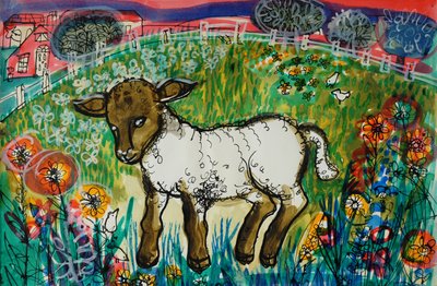 خروف (ملصق ألوان أكريليك وأحبار ملونة) بواسطة بريندا برين بوكر