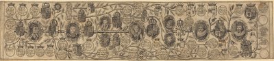 شجرة عائلة بها صور هنري السابع وهنري الثامن وإليزابيث وجيمس وتشارلز بواسطة British 17th Century