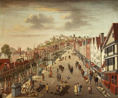 Broad Quay، Bristol، c.1760 (زيت على قماش) بواسطة المدرسة البريطانية