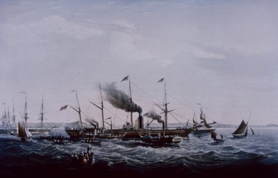 باخرة غربية غربية ، صممها برونيل ، اكتملت في بريستول 1837 (لون ليثو) بواسطة المدرسة البريطانية