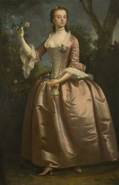 Portrait of a Lady in a Pink Dress (oil on canvas) بواسطة المدرسة البريطانية
