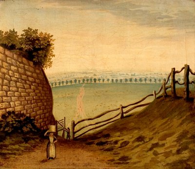 منظر لممر المشاة إلى لينتون عبر نوتينجهام بارك ، c.1795 بواسطة المدرسة البريطانية