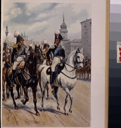 الإمبراطور ألكسندر الأول بافلوفيتش (1777-1825) مع دوق روسيا الأكبر قسطنطين بافلوفيتش (1779-1831). (الإمبراطور ألكسندر الأول مع دوق روسيا الأكبر قسطنطين بافلوفيتش). عمل برونيسلاف غيمبارزيوسكي (1872-1941) ، طباعة حجرية. الفنون الجميلة البولندية 1 بواسطة برونيسلاف جيمبارزيوسكي