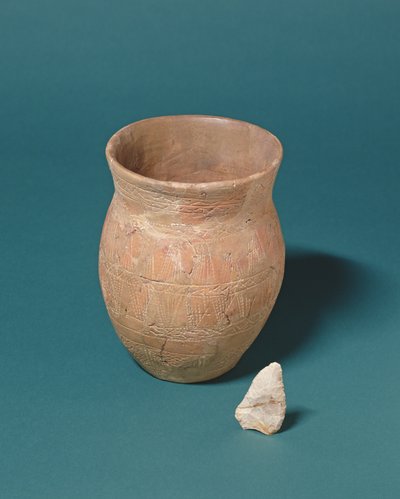 العثور على وعاء الكأس وسكين الصوان يرافق الدفن في بارنوود ، جلوسيسترشاير ، c.2000 قبل الميلاد بواسطة العصر البرونزي