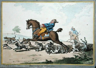 كلاب الصيد في صرخة كاملة ، محفور بواسطة جيمس جيلراي (1757-1815) نشرته هانا همفري في عام 1800 (نقش ملون يدويًا) بواسطة براونلو (بعد) الشمال