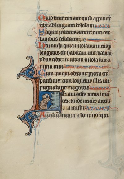 الحرف L الأولي: رجل راكع يشير إلى صخرة ويمس رأسه بواسطة سيد بوت