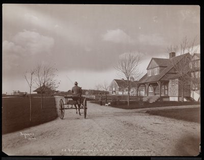 منظر عام للمنازل والمباني في ملكية FG Bourne في Oakdale ، Long Island ، نيويورك ، 1900 (طباعة الجيلاتين الفضي) بواسطة شركة بايرون