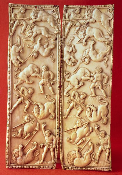 Diptych مع مشهد صيد الأسد بواسطة البيزنطية