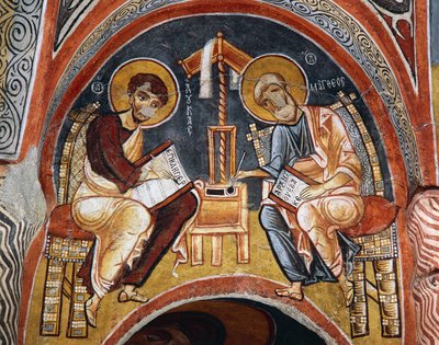 الإنجيليون مارك وجون يكتبان الأناجيل ، كارانليك كيليز (الكنيسة المظلمة) (القرنان الثاني عشر والثالث عشر) ، جوريم (قائمة اليونسكو للتراث العالمي بواسطة البيزنطية