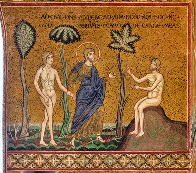 يقدم الله حواء لآدم ، فسيفساء بيزنطية ، XII-XIII sec ، على الواجهة المضادة (فسيفساء) بواسطة البيزنطية