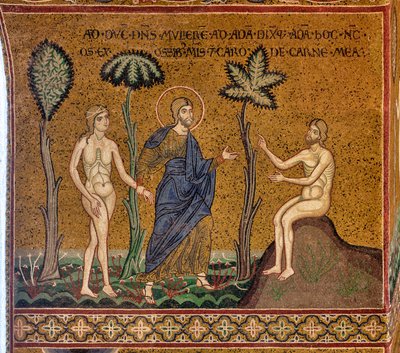 يقدم الله حواء لآدم ، فسيفساء بيزنطية ، XII-XIII sec ، على الواجهة المضادة (فسيفساء) بواسطة البيزنطية