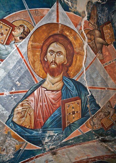 سالفاتور موندي (منقذ العالم) - Peinture de Damiane (نشط في القرن الرابع عشر) - القرن الرابع عشر - فريسكو - دير القديس جورج ، أوبيسي (جورجي) © FineArtImages / Leemage بواسطة البيزنطية