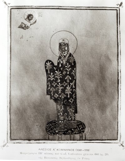 ألكسيوس الأول كومنينوس (1048-1118) ، الإمبراطور البيزنطي (1081-1118) (الرق) (صورة بالأبيض والأسود) بواسطة البيزنطية البيزنطية