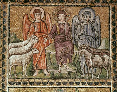 Jesus separates the sheep from the goats (Detail of mosaics, 6th century) بواسطة المدرسة البيزنطية