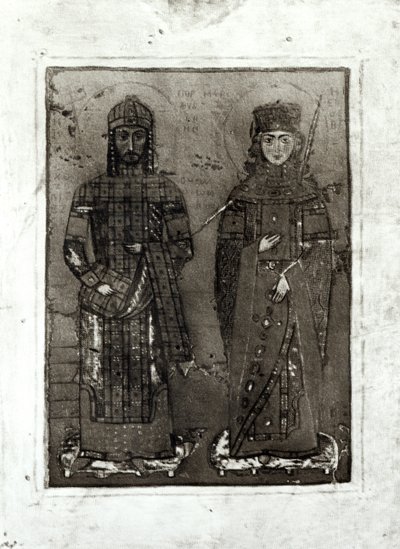مانويل الأول كومنينوس (c.1122-80) والإمبراطورة ماريا الأنطاكية (dc1182) بواسطة المدرسة البيزنطية