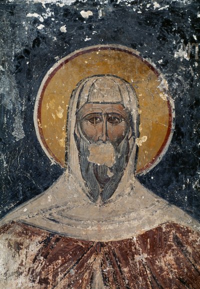 Apostle, fresco in Byzantine church of Holy Apostles in the Agora of Athens, Greece بواسطة جي بي وبراون جيه وروبوتام