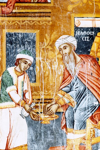 Fresco in Mikro Sotiris monastery, Symi island, Greece (photo) بواسطة جي بي وبراون جيه وروبوتام