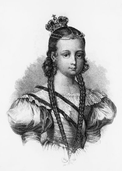 Portrait of Isabel II (1830-1904), Queen of Spain from 1833 to 1868, engraving بواسطة جي بي وبراون جيه وروبوتام