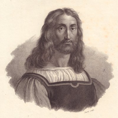 Portrait of Italian engraver Marcantonio Raimondi (1480-1534), copper engraving by Barni from painting by Raffaello Sanzio بواسطة جي بي وبراون جيه وروبوتام