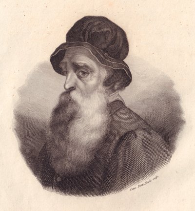 Portrait of Italian sculptor and goldsmith Benvenuto Cellini (1500-1571), copper engraving by Caterina Piotti-Pirola from painting by Giorgio Vasari بواسطة جي بي وبراون جيه وروبوتام
