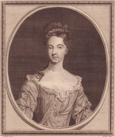 صورة لمارجريت سيسيل ، كونتيسة رانيلا (1672 أو 1673-1728) ، نقش نحاسي لجون جولدار (1729-1795) من اللوحة بواسطة جي كنيلر بواسطة جي بي وبراون جيه وروبوتام