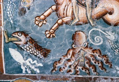Sea creatures, detail from fresco in the Church of Agios Georgios, Mourne, Crete, Greece (photo) بواسطة جي بي وبراون جيه وروبوتام