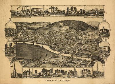 كورنينغ، نيويورك، 1882 - تقاطع خطي نيويورك وبحيرة إيري وويسترن وسيراكيوز وجنيف وكورنينغ 88690691 بواسطة دار CJ فيلادلفيا للنشر ؛ كوربين