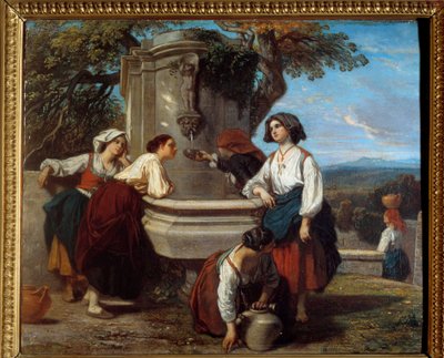 Ossaloises عند النافورة يلتقي المزارعون من وادي Ossau لمناقشة النافورة. لوحة كاميل روكويبلان (1803-1855) بواسطة كميل جوزيف إتيان روكيبلان