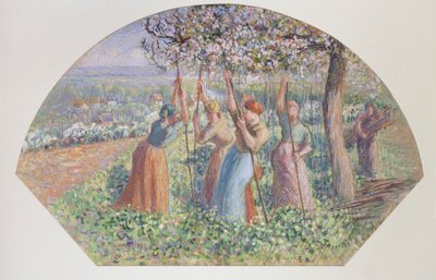 تصميم لمروحة: The pea stakers، 1890 بواسطة كميل بيسارو