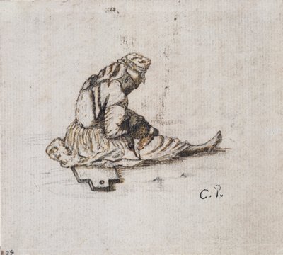 دراسة لخياطة شكل نسائي جالس 1852. بواسطة كميل بيسارو