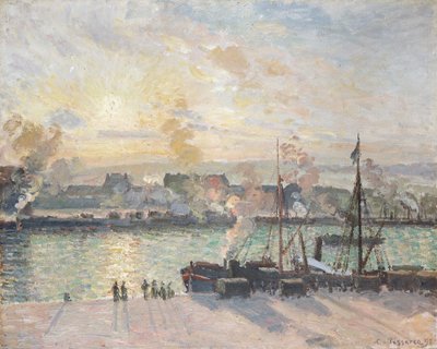 "غروب الشمس ، ميناء روان" ، Steamboats ، 1898 بواسطة كميل بيسارو