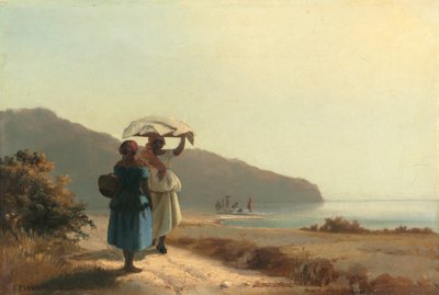 امرأتان تتحدثان بجانب البحر ، سانت توماس بواسطة كميل بيسارو