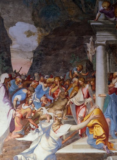 قيامة لعازر ، لوحة جدارية لكاميلو بوكاتشينو (1501-1546) ، كنيسة القديس سيجيسموندو ، كريمونا ، لومباردي ، إيطاليا بواسطة كاميلو بوكاتشينو