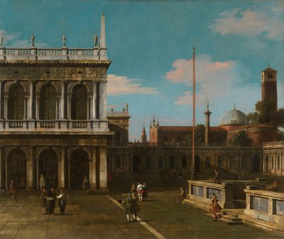 كاناليتو - منظر كابريتشيو لـ"بيازيتا" مع "ليبريريا" موقّع ومؤرخ عام 1744 بواسطة كاناليتو