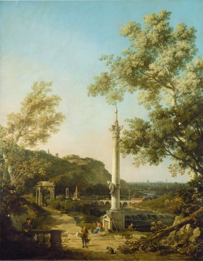 المناظر الطبيعية الإنجليزية Capriccio مع عمود ، ج. 1754. بواسطة كاناليتو