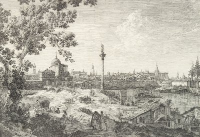 منظر خيالي لبادوا ، مع كنيسة جريس وقبة على اليسار ، عمود يعلوه ... ، 1735-46. بواسطة كاناليتو